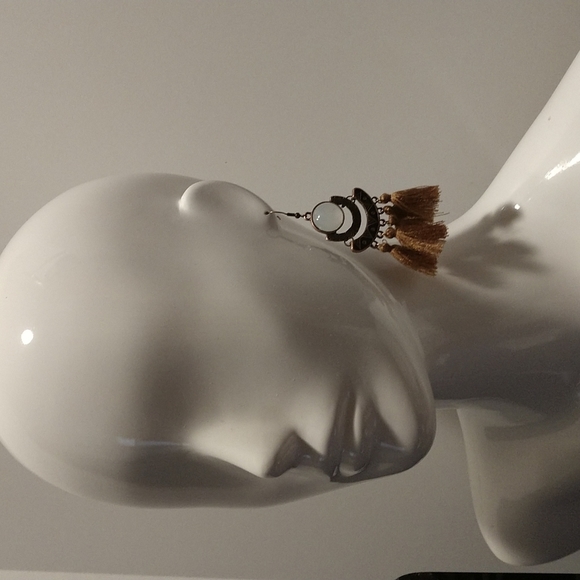 Moonstone Bronze Brown Tassel 3.5" Fishhook Earring Aztec Lightweight - Picture 3 of 5